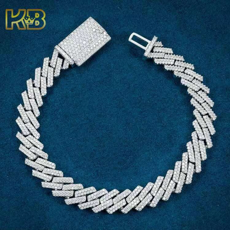 Sier Moissanite Cuban Link Chain Iced-Out Hip-Hop Necklace for Men Dia-Cut Bling Streetwear Jewelry