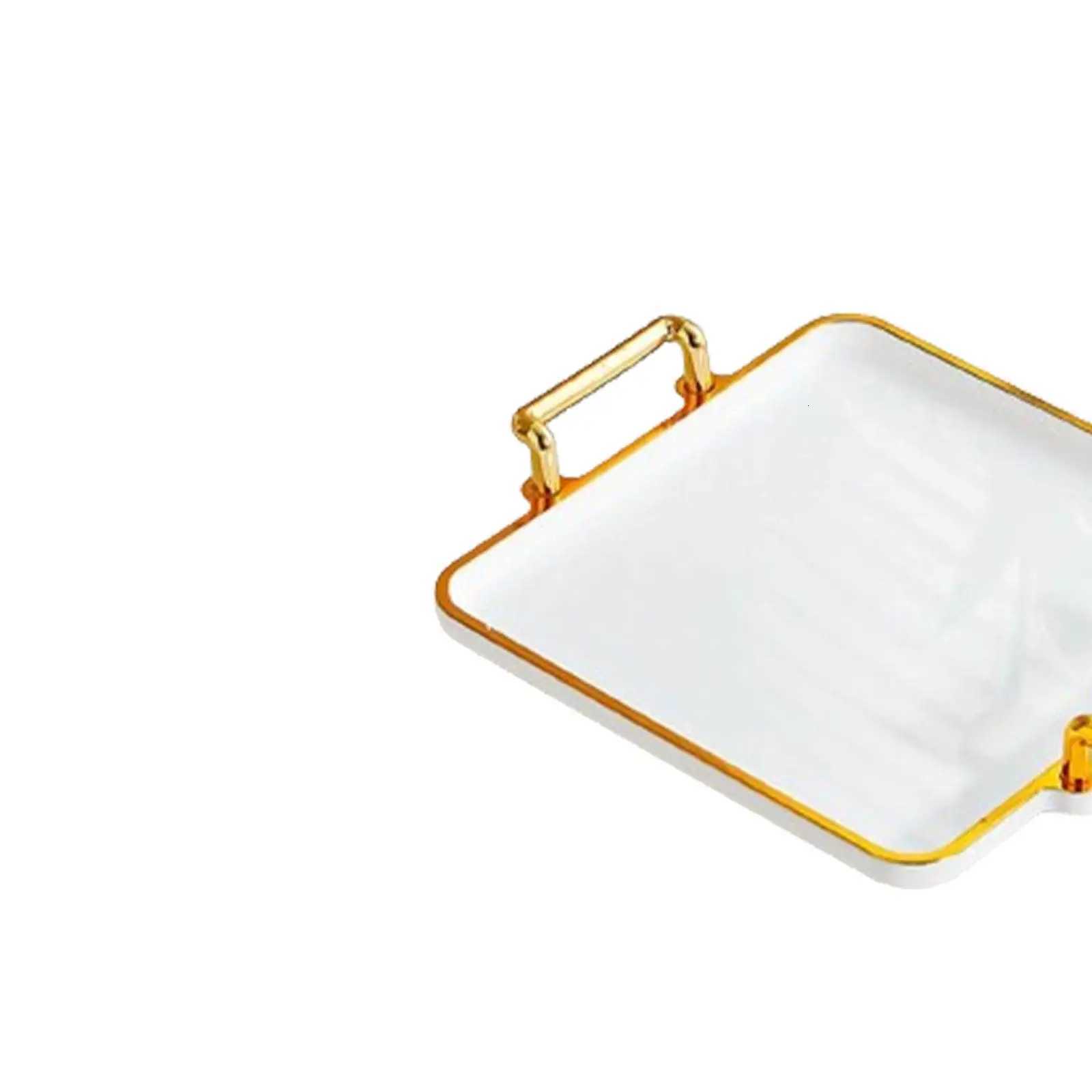 Decorative Tray with Gold Rim Tea Fruit Storage Tray with Handles Easy to Y251129