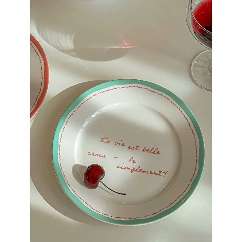 Luxury French Style Vintage Lettering Cramic Plate Household Daily Dessert Breakfast Plate High Quality Steak Salad Tablewares Y251129