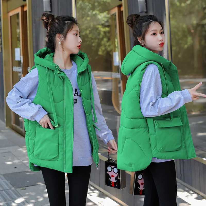 New Women Winter Warm Cotton Padded Puffer Vests Sleeveless Parkas Short Jacket Hooded Overcoat Female Waistcoat Chaleco MujerT251129
