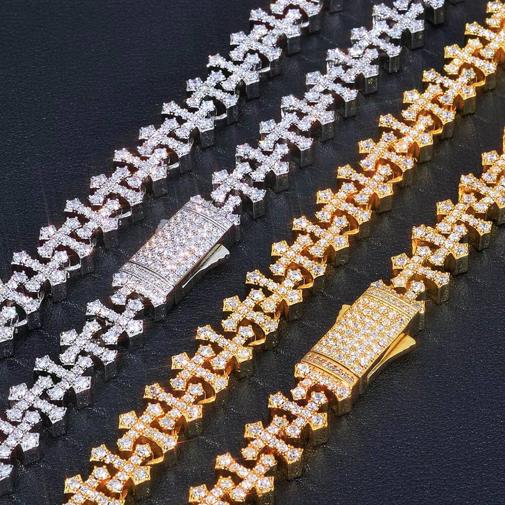 NUOYA Fine Jewelry Spring Buckle 85/11MM Iced Out Diamond Chain Necklace Cross Snowflake Design Bling Zircon Fashion Necklace
