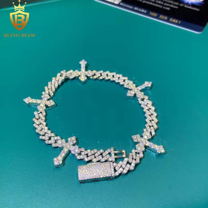 925 Silver 6mm Cross Hip Hop Cross Cuban Bracelet for Men Women Fashion Moissanite Cross Cuban Link Chain Bracelet