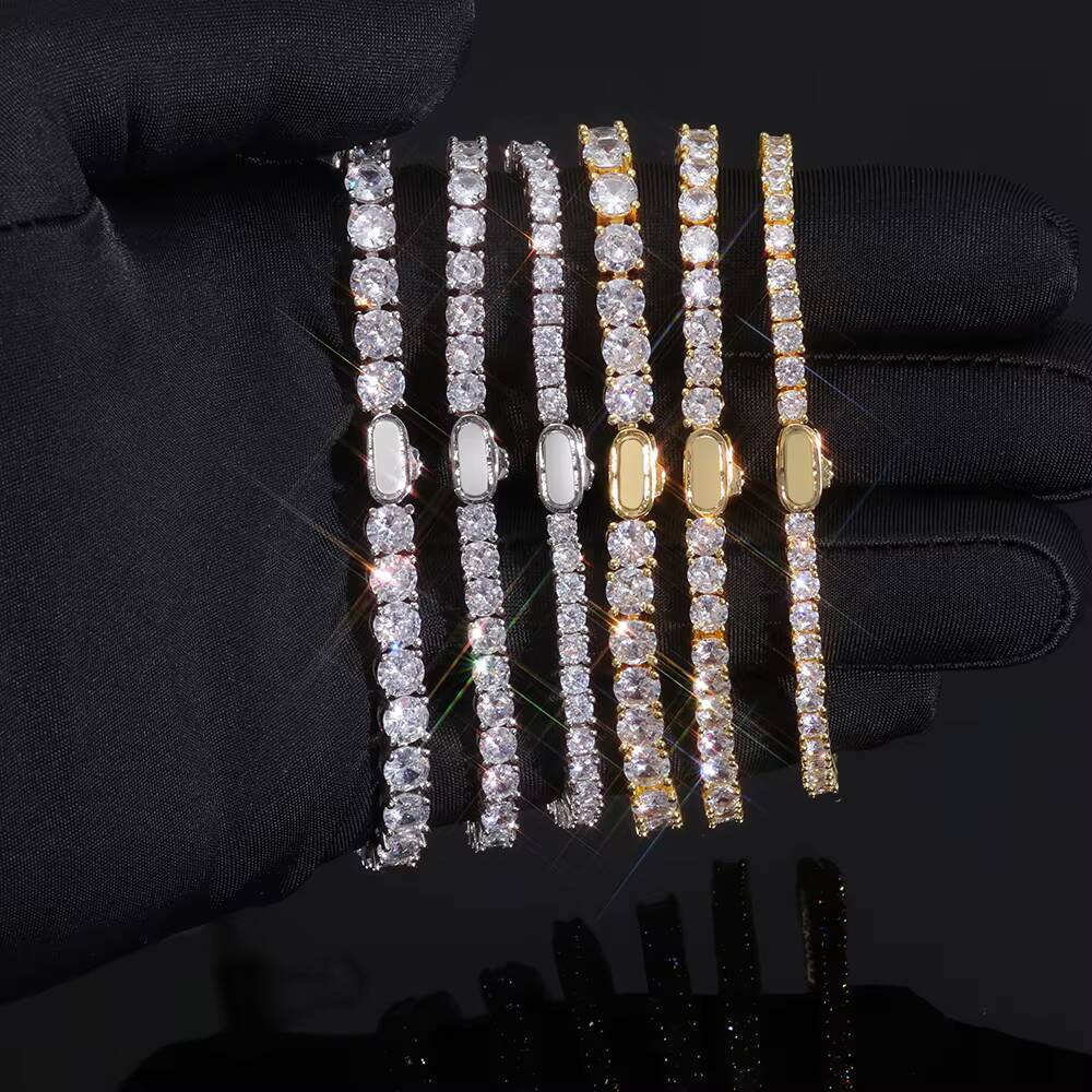 NUOYA Fashion Jewelry Iced Out Diamond Tennis Chain Gold Plated Brass Sparkling 5A Zircon Tennis Chain Bracelet Gifts for Women