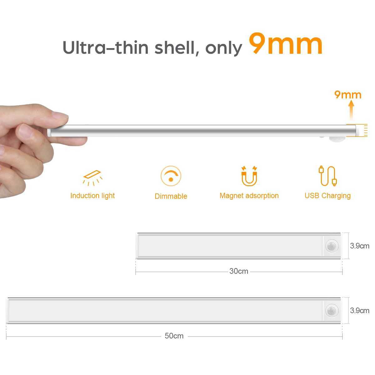 Ultra Thin LED Under Cabinet Lights Rechargeable 3 Colors Lamp Motion Sensor LED Light For Kitchen Bedroom Wardrobe Closet Decor M251129