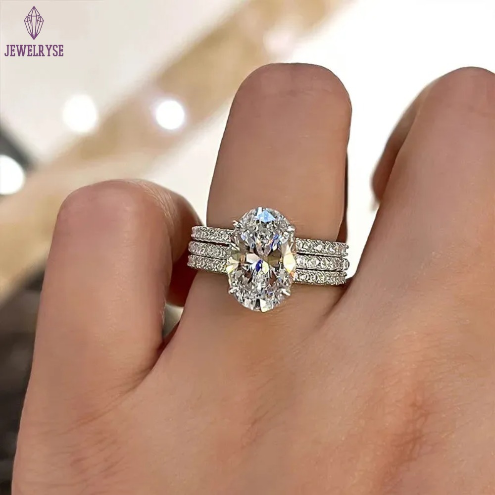 3PCS Wedding Rings Set Stunning Gorgeous Luxury Jewelry 925 Sterling Silver Fill Oval Cut White Large 5A Cubic Zircon Party Top Sell Women Engagement 