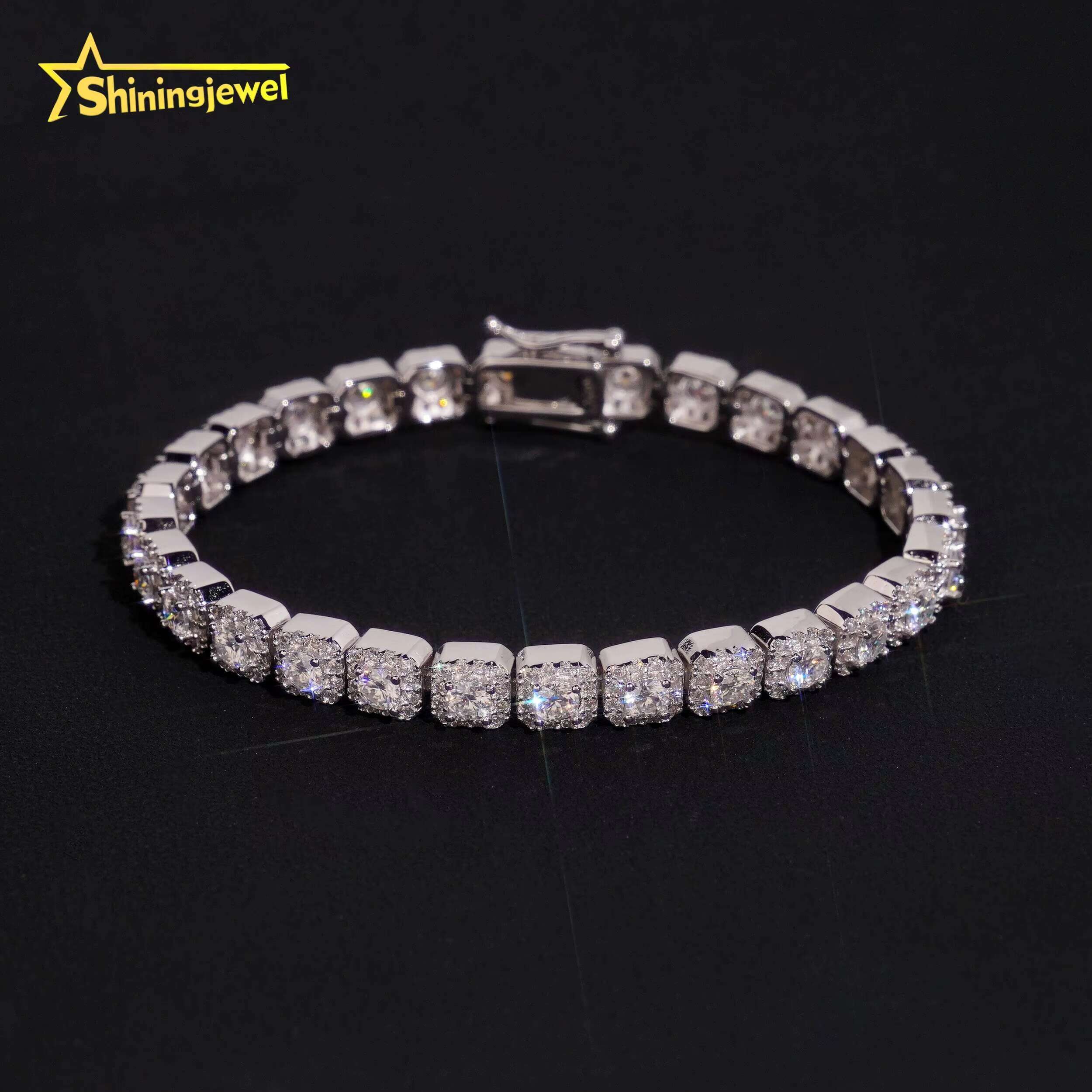 6mm Moissanite Tennis Chain Hip Hop Jewelry Iced Out Moissanite Bracelet Women 925 Silver TableTennis Engraved Gift