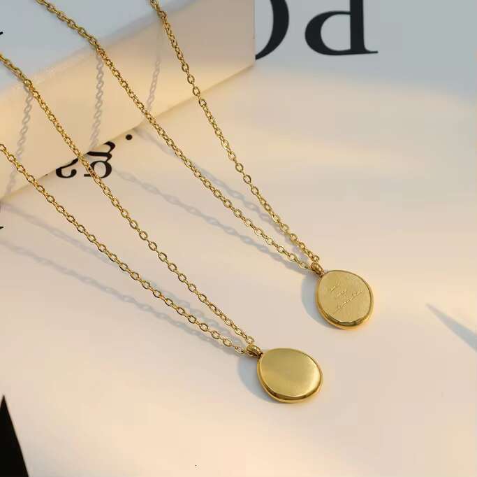 DHCollections Custom Stainless Steel Clavicle Chain Women's Superior Sense Country Tide Geometric Irregular Oval Lettering Pendant Necklace