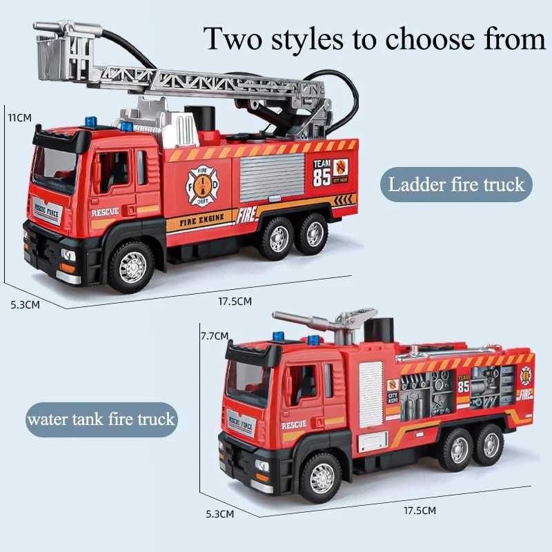 1/50 RC Sprinkler Fire Truck Diecast Alloy Toy With Light Music Water Simulation Spray Ladder Rescue Car Kids Toy Christmas Gift J251129