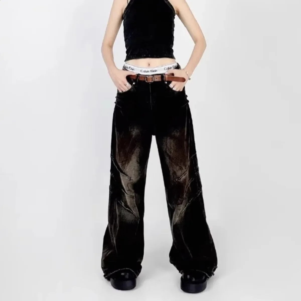 Street style mens jeans high street wearing faded clothes washing curtains flooring length lazy style denim shorts 250423