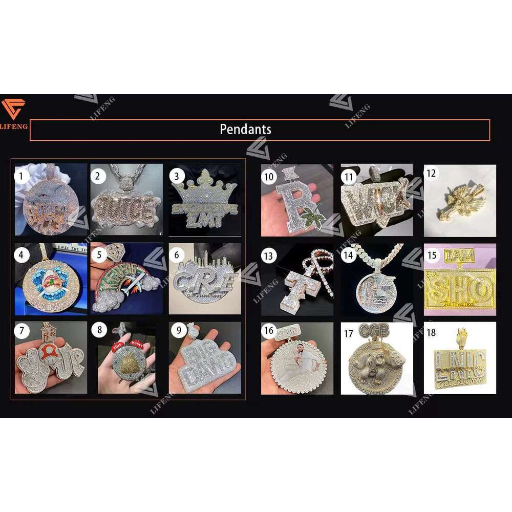 Custom Sterling Sier Chain Hip Hop Initial Letter Rose Gold Pendant Charms Baguette Cut Iced Out VVS Moissanite Jewelry