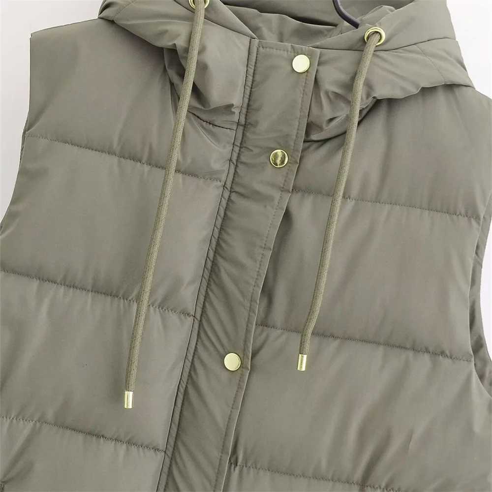 Autumn new womens fashionable versatile commuting temperament zipper decoration hooded cotton jacket vest jacketT251129