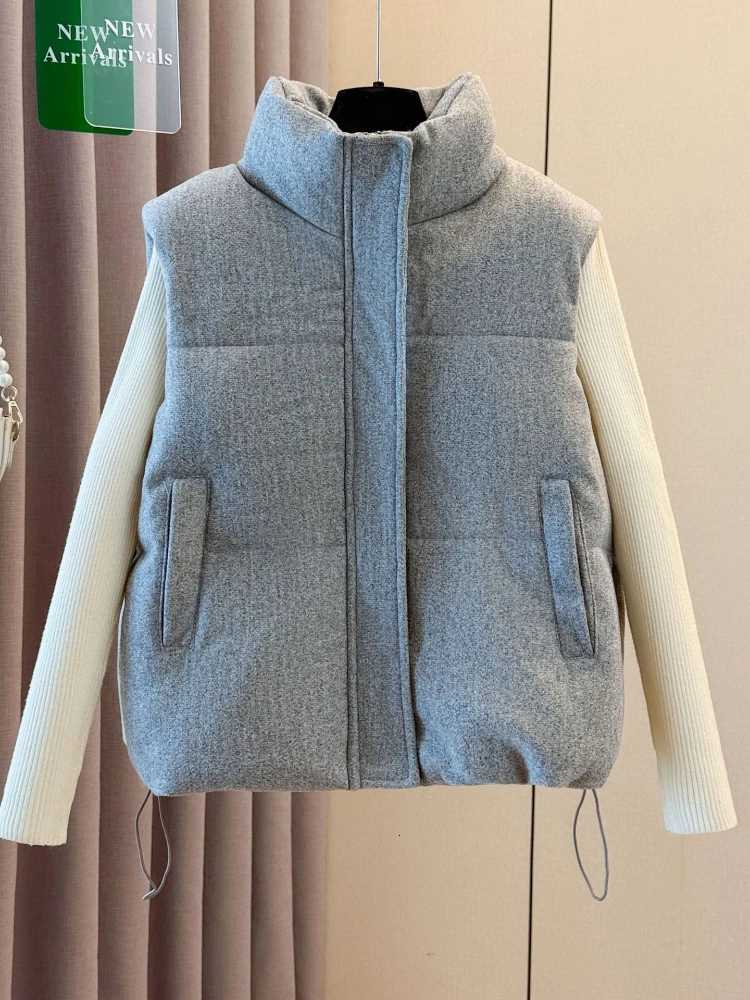 Autumn Winter Women Casual Loose Stand-up Collar Down Cotton Vest New Korean Version Thickened Solid Color Versatile VestT251129