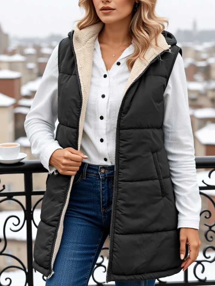 Thickened Cotton Padded Vest Zipper Womenwear Fleece Hooded Coat Lining Warm Winter Outdoor Casual Fashion Cotton Padded VestT251129