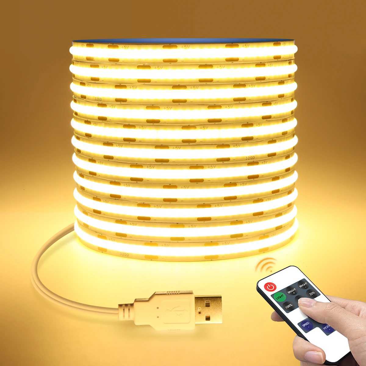 DC5V COB LED Strip with Dimmable Remote Control 2/3/5M White/Warm White COB Strip Light For Indoor Home Cabinet Decor Lighting M251129