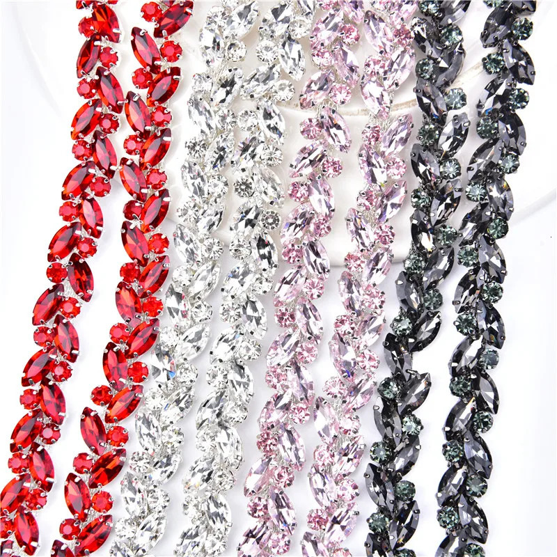 1 Yard Dense Horse Eye Crystal Diamond Applique Chain Glass Rhinestone Trim Sew On Clothing Diy Decorations Jewelry Accessories 250420