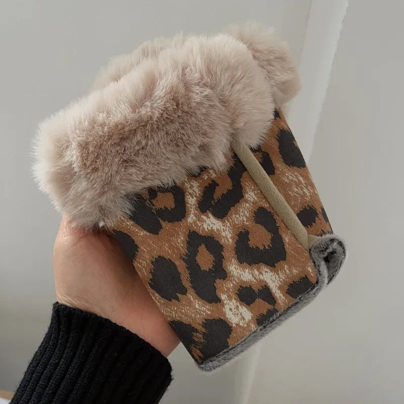 Fashion Leopard Print Suede Leather Rabbit Fur Wrist Plush Gloves Women Winter Thicken coldproofOutdoor Cycling Half Finger Warm 251228 - view 7