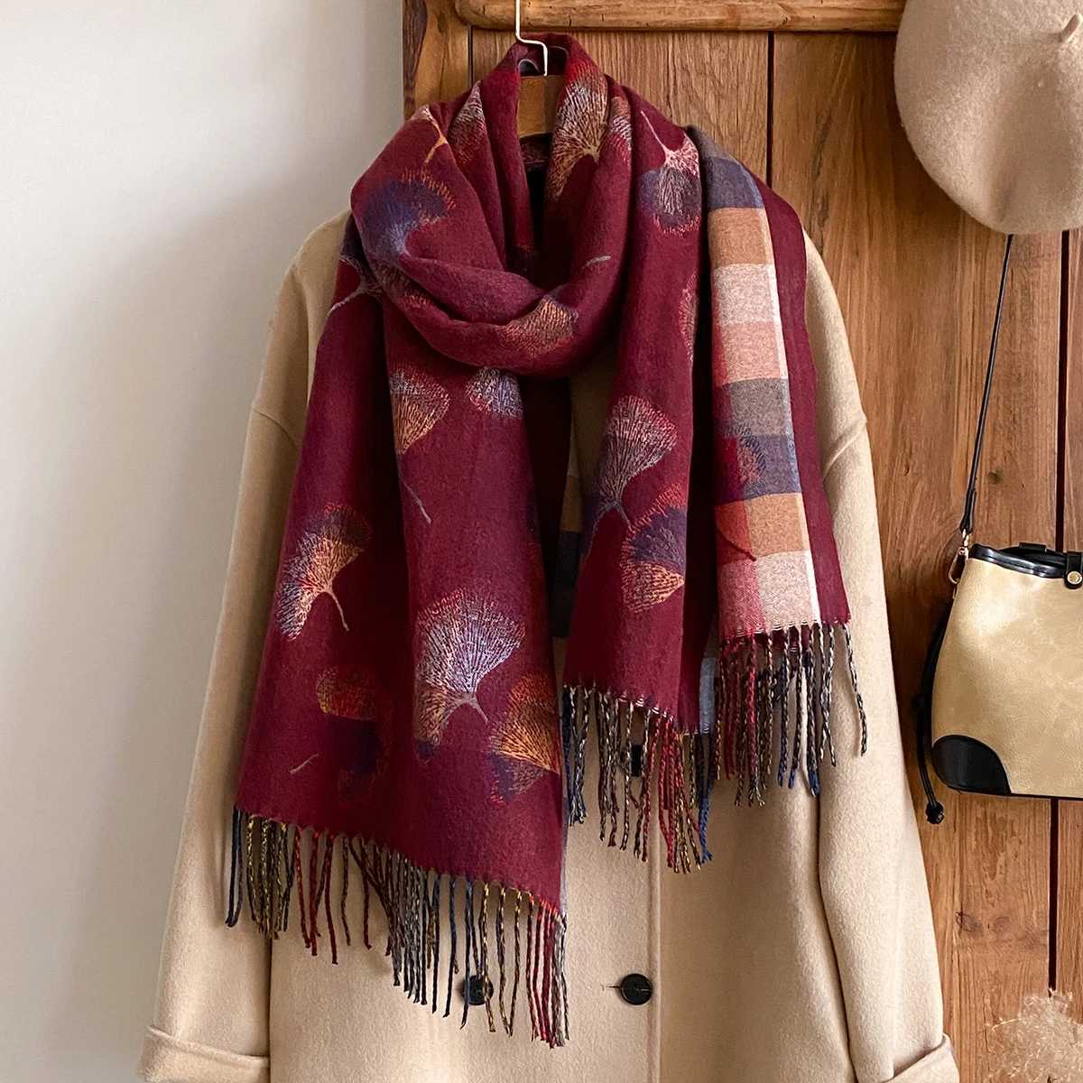 New Brand Elegance Double-sided Print Scarf Soft Warm Long Tassel Shawl Autumn and Winter Coldproof Windproof BlanketJ251129