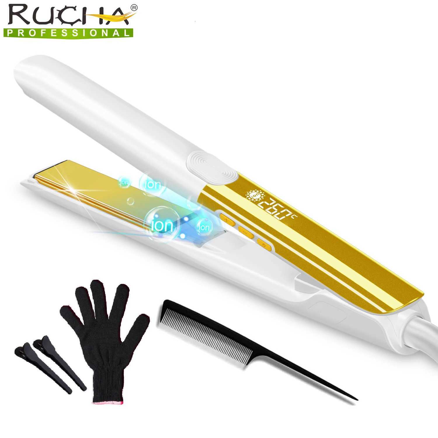 RUCHA Mirror Titanium Plate Hair Flat Iron with Plasma Keratin Treatment for Frizzy Hair Recovers the Damaged Hair StraightenerT251129