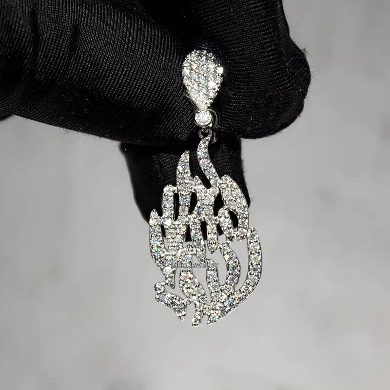 Custom Silver 925 Moissanite Hamsa Fire Chai Pendant for Men Hip Hop Style Iced Out Jewelry with GAR Certificate