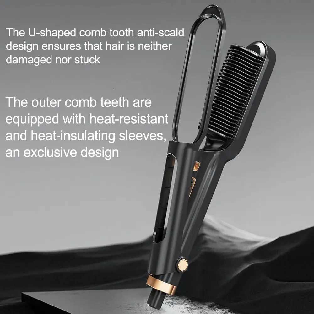 Anti Scald Electric Hair Straightening Comb LED Digital Display Fast Heating Negative Ion Straighten Brush 2 in 1 DetanglingT251129