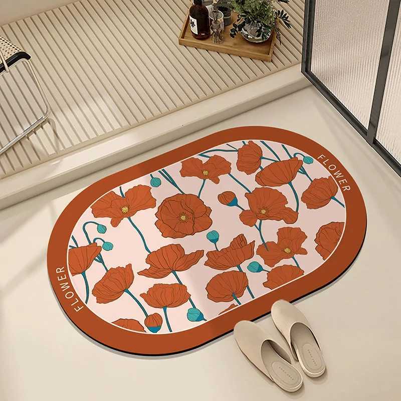 Modern simple flower diat d floor mat bathro toilet door water absorption non-slip foot mat quick drying door mat H251129
