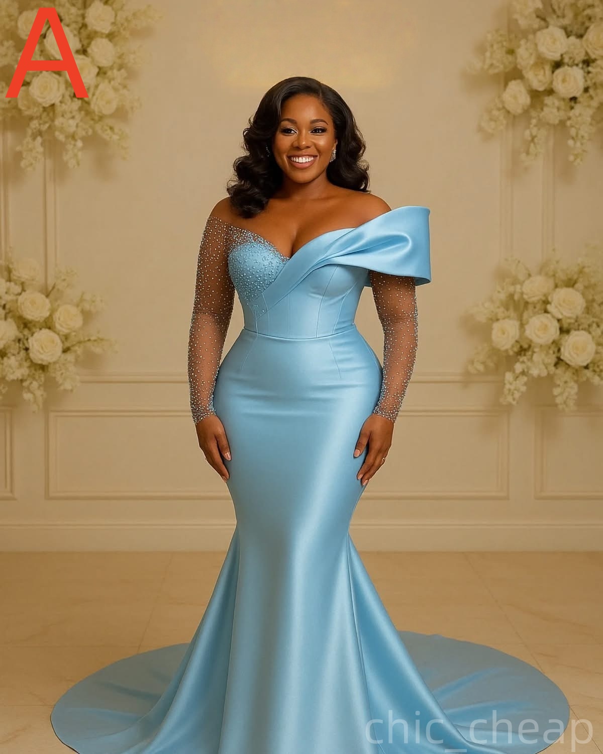 Simple Mermaid Plus Size Prom Dresses 2025 Lace Beaded Satin Full Sleeves Evening Formal Party Second Birthday Engagement Gowns Dress For Special Occa