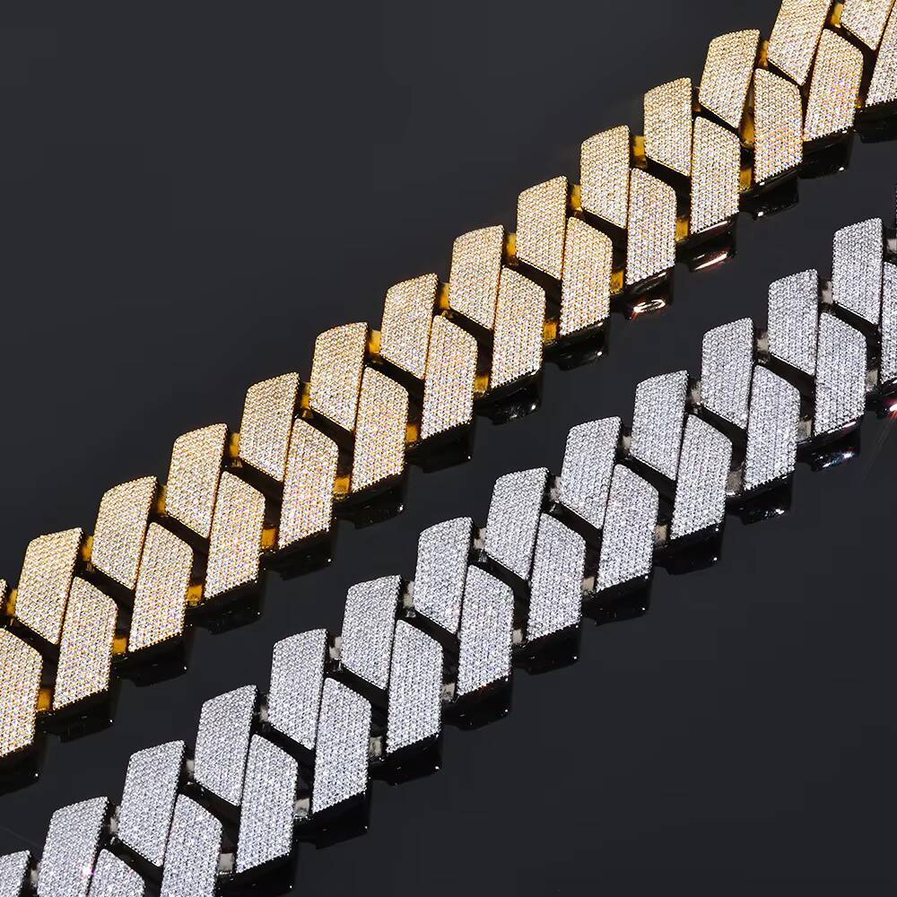 NUOYA 36mm Silver Plated Chunky Cuban Link Chain 7 ROW Diamond Prong Set Iced Hip Hop Necklace for Men Fine Jewelry