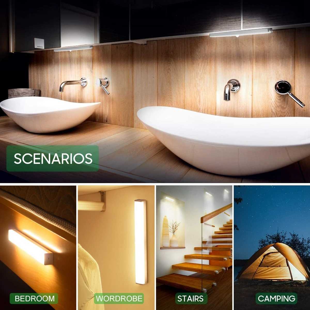 Rechargeable LED Under Cabinet Lighting Closet Light Motion Sensor Kitchen Night Wardrobe With Magnetic Strip For Stairs Bedroom M251129