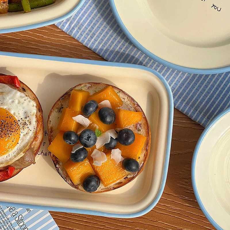 Luxury Korean Style Letter Printing Ceramic Tableware Contrast Colours Yoghurt Bowl Round Breakfast Plate Rectangar Dinner Dish Y251129