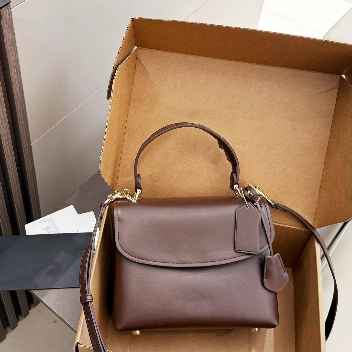 TOP quality Designer Bag Handle Tote Bag Emory Genuine Leather Bag High-end Elegant Evening Bag with Handle 4 colors Full Real Leather in Handle and Strap