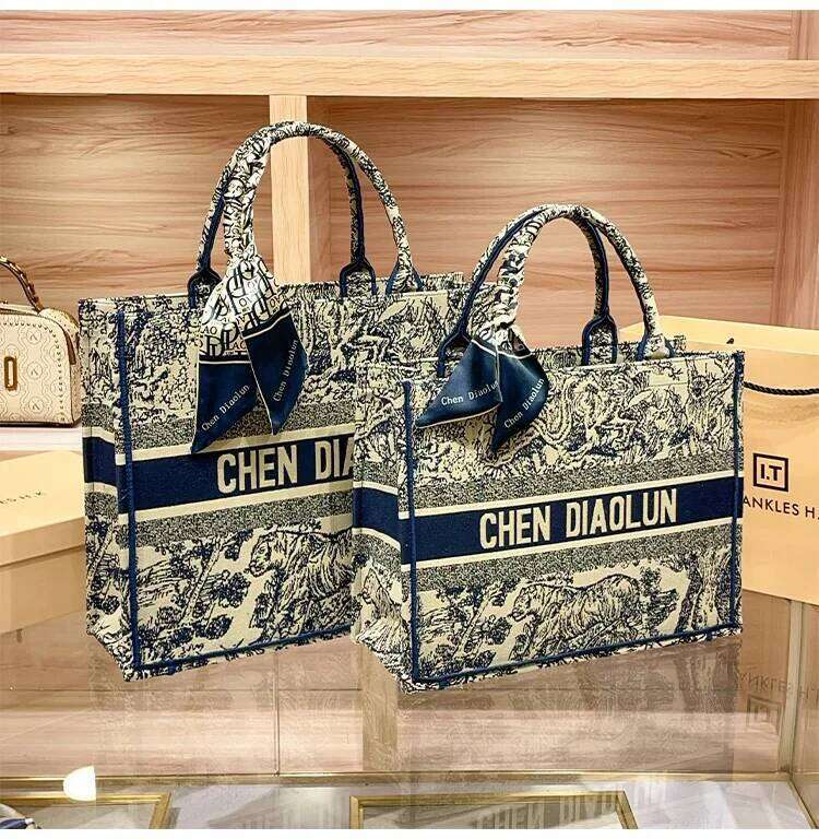 Hong Kong Embroidery Portable Tote New Spring and Summer Large Capacity Premium Commuter Bag