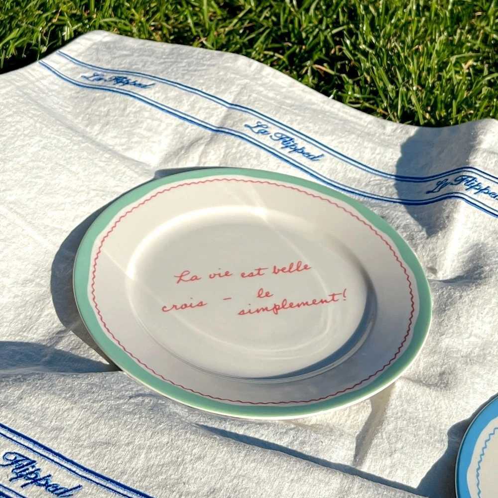 Luxury French Style Vintage Lettering Cramic Plate Household Daily Dessert Breakfast Plate High Quality Steak Salad Tablewares Y251129