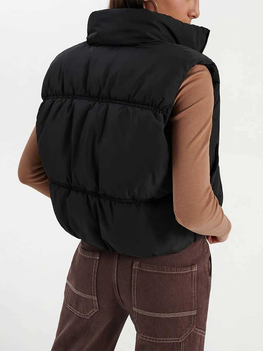 Women s Winter Quilted Waistcoat Solid Color Lightweight Zip Stand Collar Winter Vest Sleeveless JacketT251129