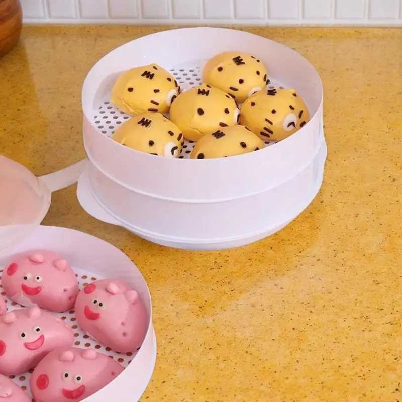 1pc Plastic Steamer Microwave Oven Round Steamer With Lid Cookware Steamer Household Steamed Buns Kitchen Cooking Tools C251129