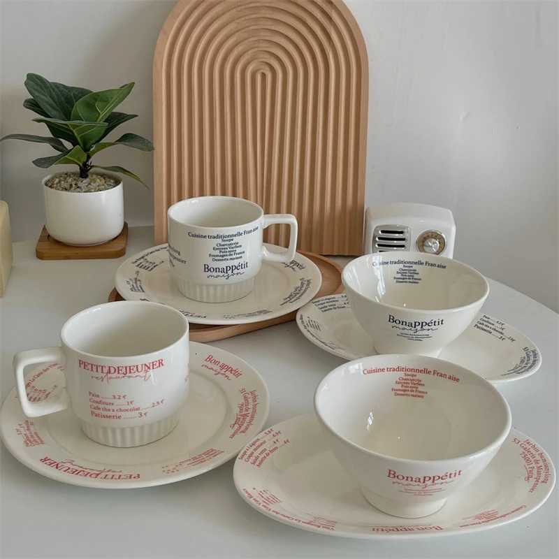 Luxury Korean Style French Letter Ceramic Coffee Cup Dinner Serv Steak Plates Bowls Cake Salad Dish Serving Tray Dessert Tableware Y251129