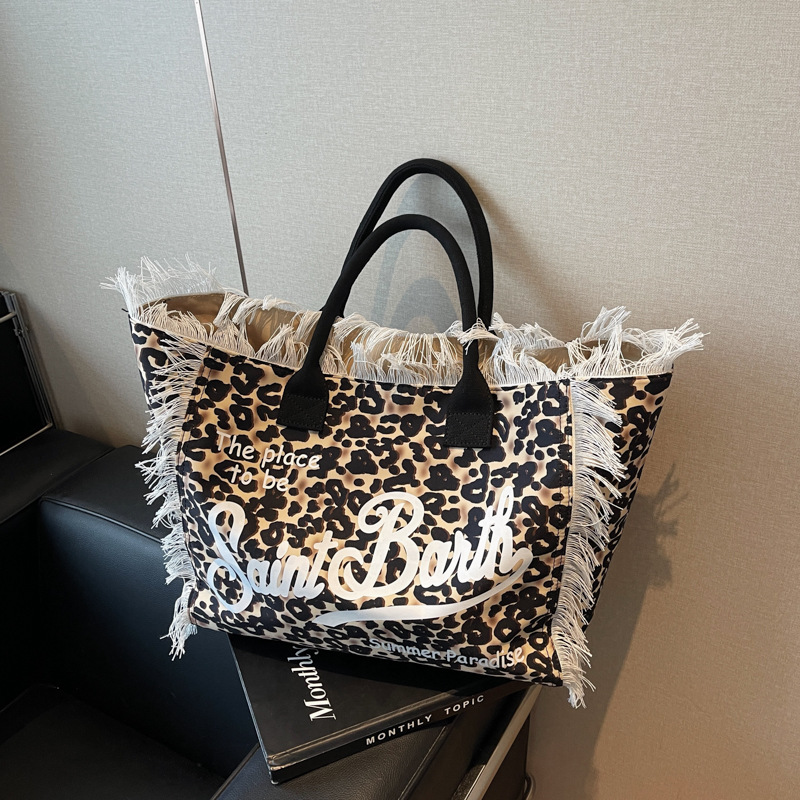 2025 Trendy Retro Design Oversized Korean-Style Leopard Print Beach Tote - Women's Fashionable Shoulder Bag for Summer Free Shipping