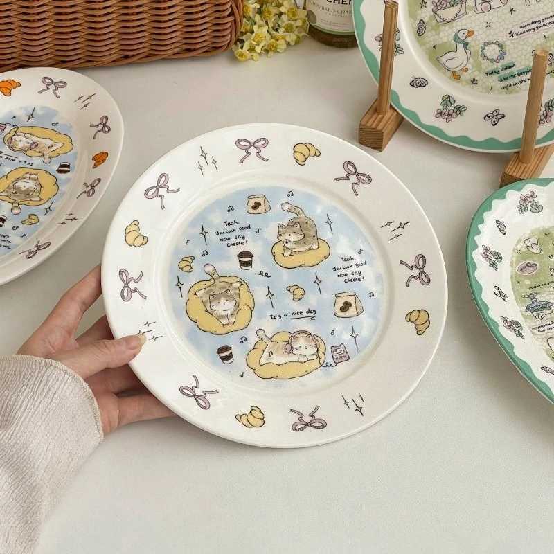 Luxury Cake Plate Exquisite and Cute Tableware Beautif Cartoon Plate Ceramic Oval Dessert Plate Y251129