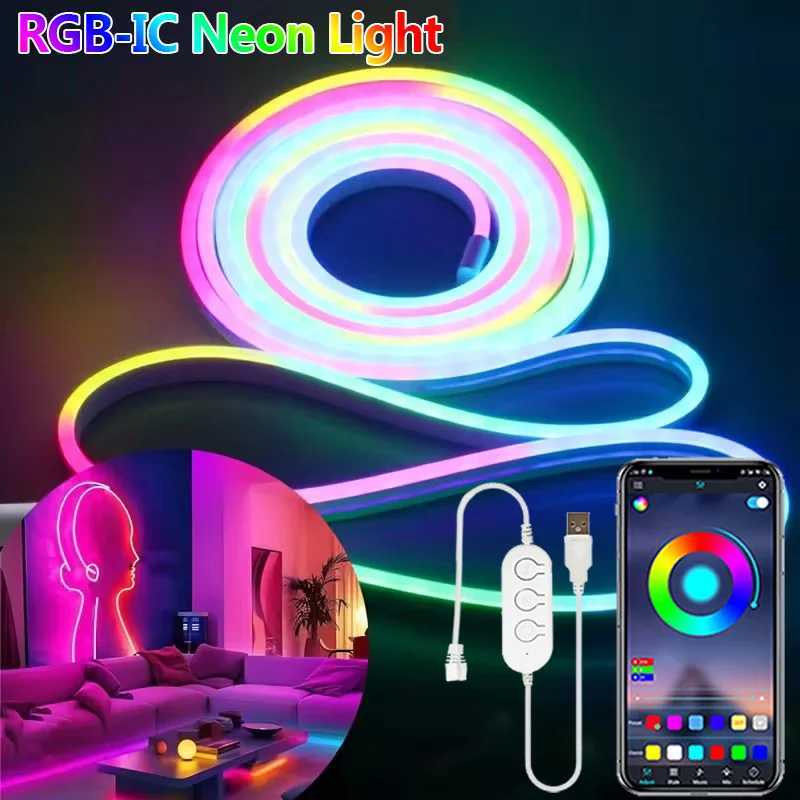 Neon Strip Lights 5V USB RGB-IC LED Neon LED Strip Music Sync Flexible Neon Lights DIY Design for Home Decor Christmas Light M251129