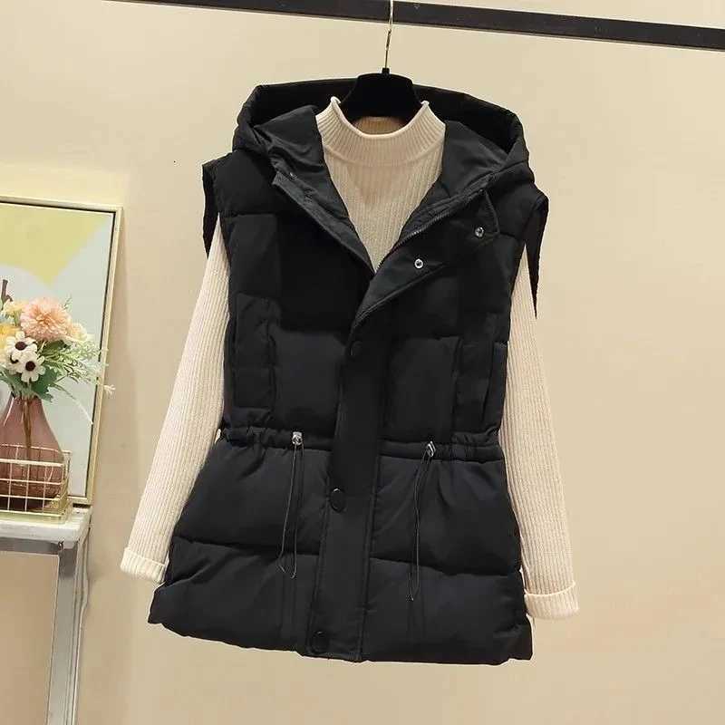 WomenS Autumn Winter Down Cotton Vest Jacket 2025 New High-End Loose Hooded Vest Jacket Top Women Sleeveless Waistcoat OutwearT251129