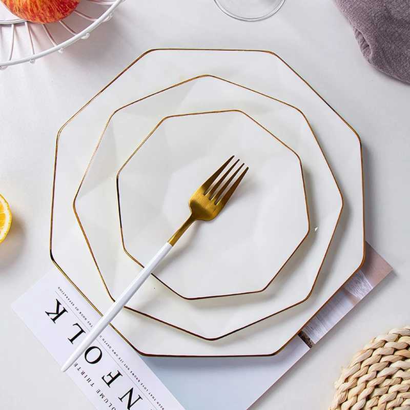 Luxury Phn Penh Creative Octagonal Steak Flat Plate Light Luxury Bone Tableware Western Dinner Plate Household Dinner Plates Y251129