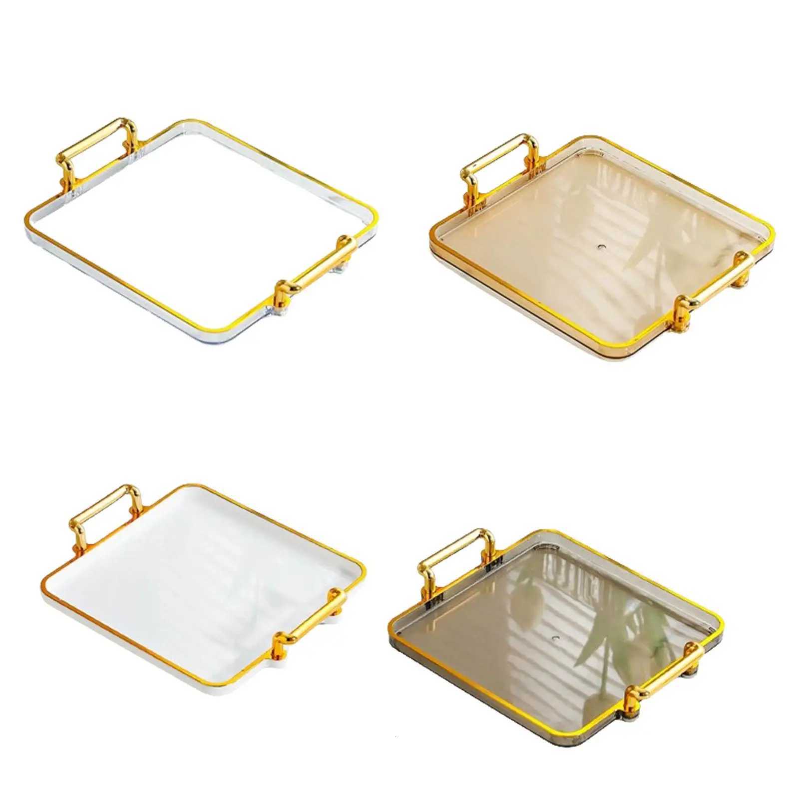 Decorative Tray with Gold Rim Tea Fruit Storage Tray with Handles Easy to Y251129