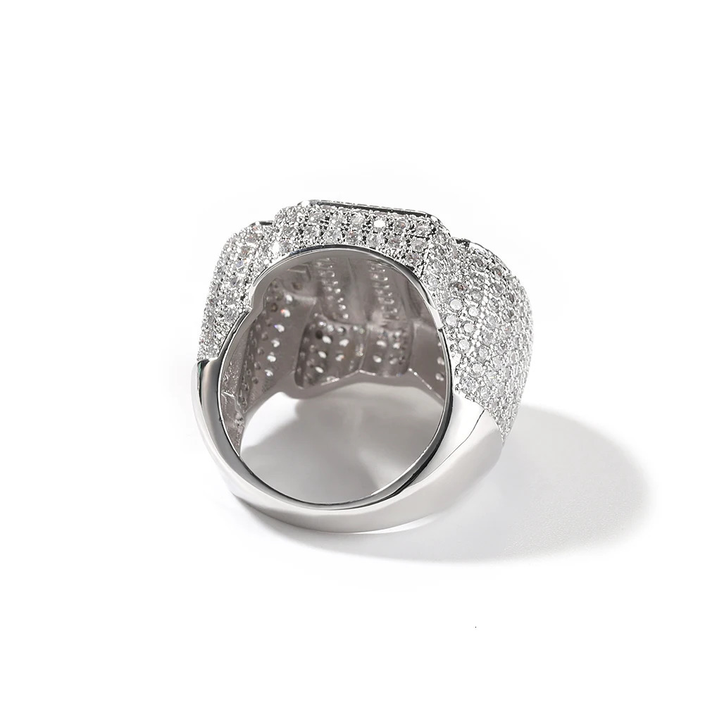 THE BLING KING Baguettecz Letters OTF Ring Iced out Two Tone Finger Ring Cubic Zircon HipHop Ring Delicate Punk Jewelry 251128