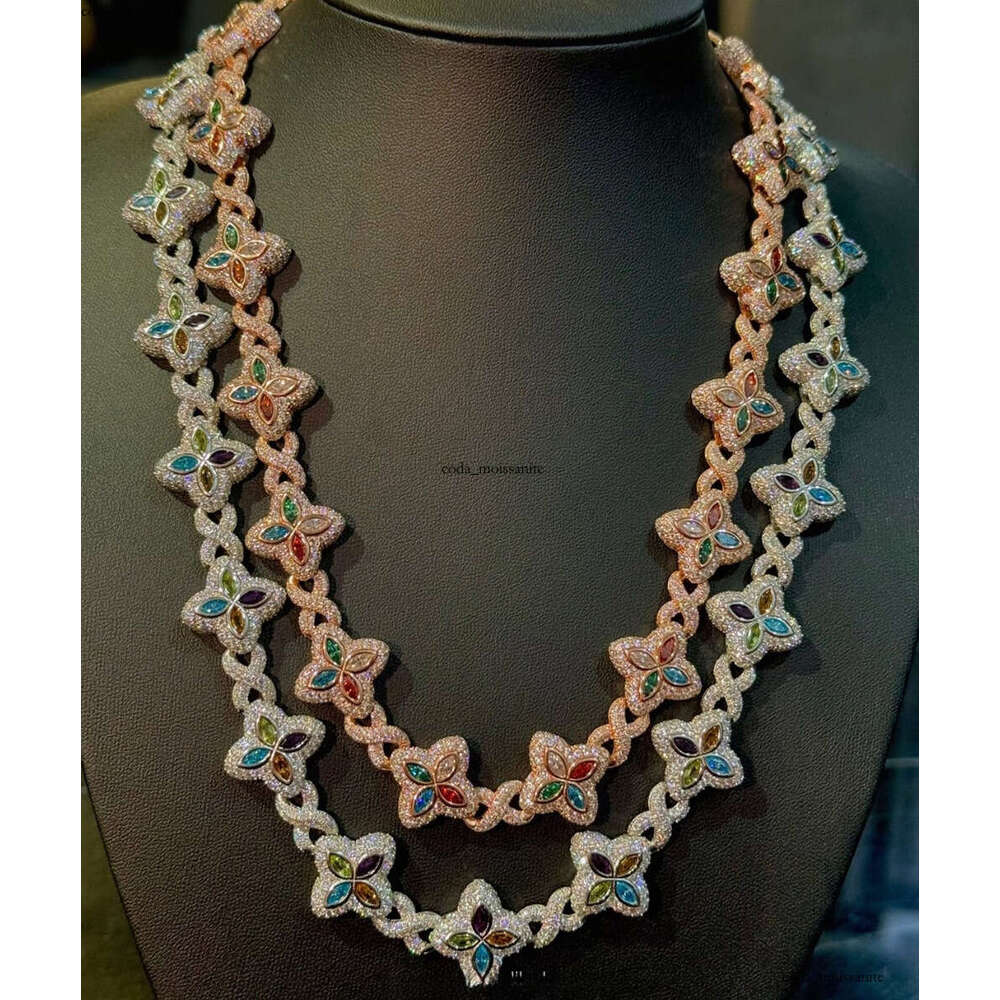 VVS Moissanite Yu Ying Custom Marquise Cut Fancy Color Silicon Stone Real Gold Plated S925 Silver Cuban Chain Necklace Hip Hop Jewelry