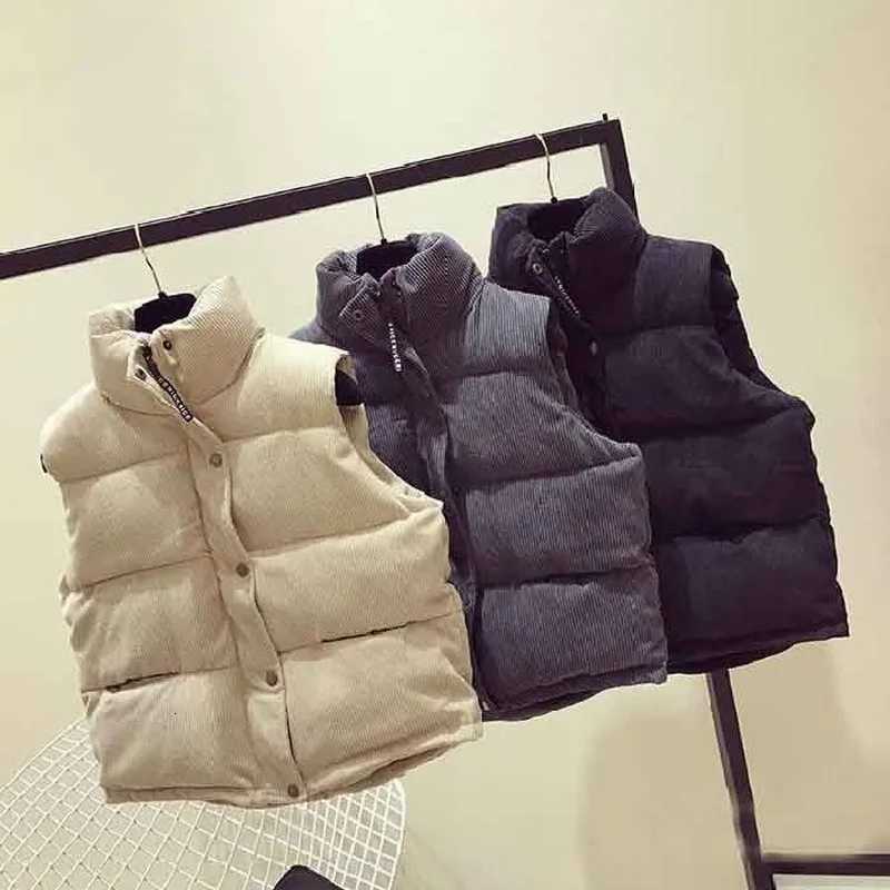 Winter 2025 Women Sleeveless Vest Winter Warm Corduroy Cotton Jacket Female Simple Veats Sleeveless WaistcoatT251129