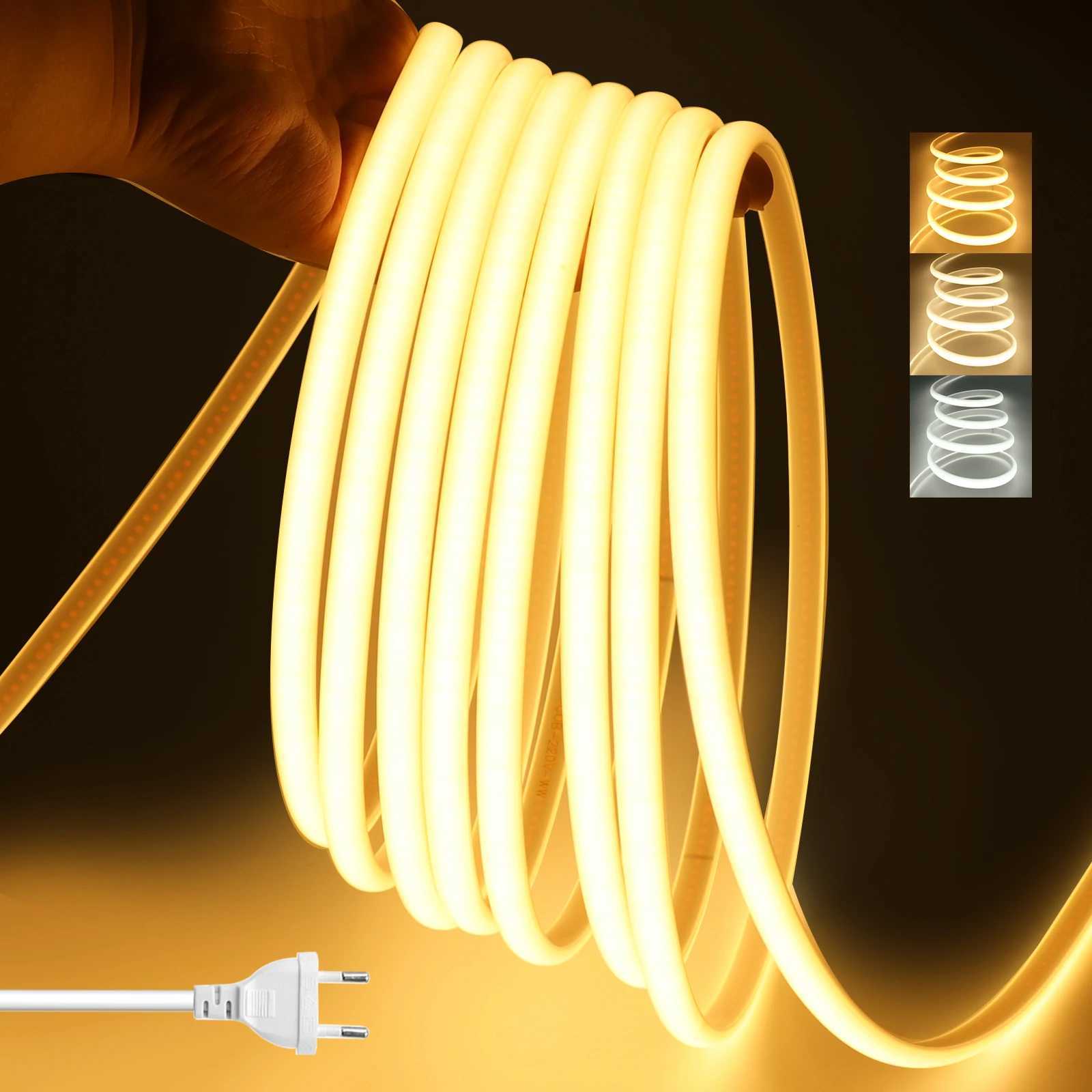 COB LED Strip Light With EU Switch/Dimmer Plug 220V 230V 240V Waterproof IP65 Tape Kitchen Cabinet Lamp 3000K 4000K 6000K Ribbon M251129