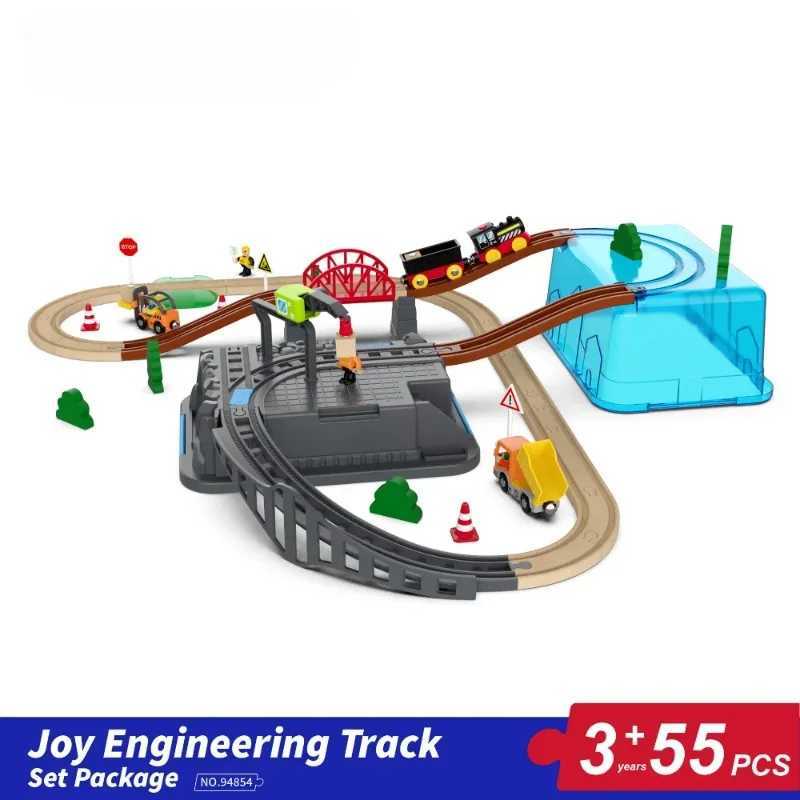 Wooden Railway Track Set Electric Train Magnetic Model Car Diecast Slot Fit All Brand Biro Wood Track Assemble Toy Boy Gift J251129