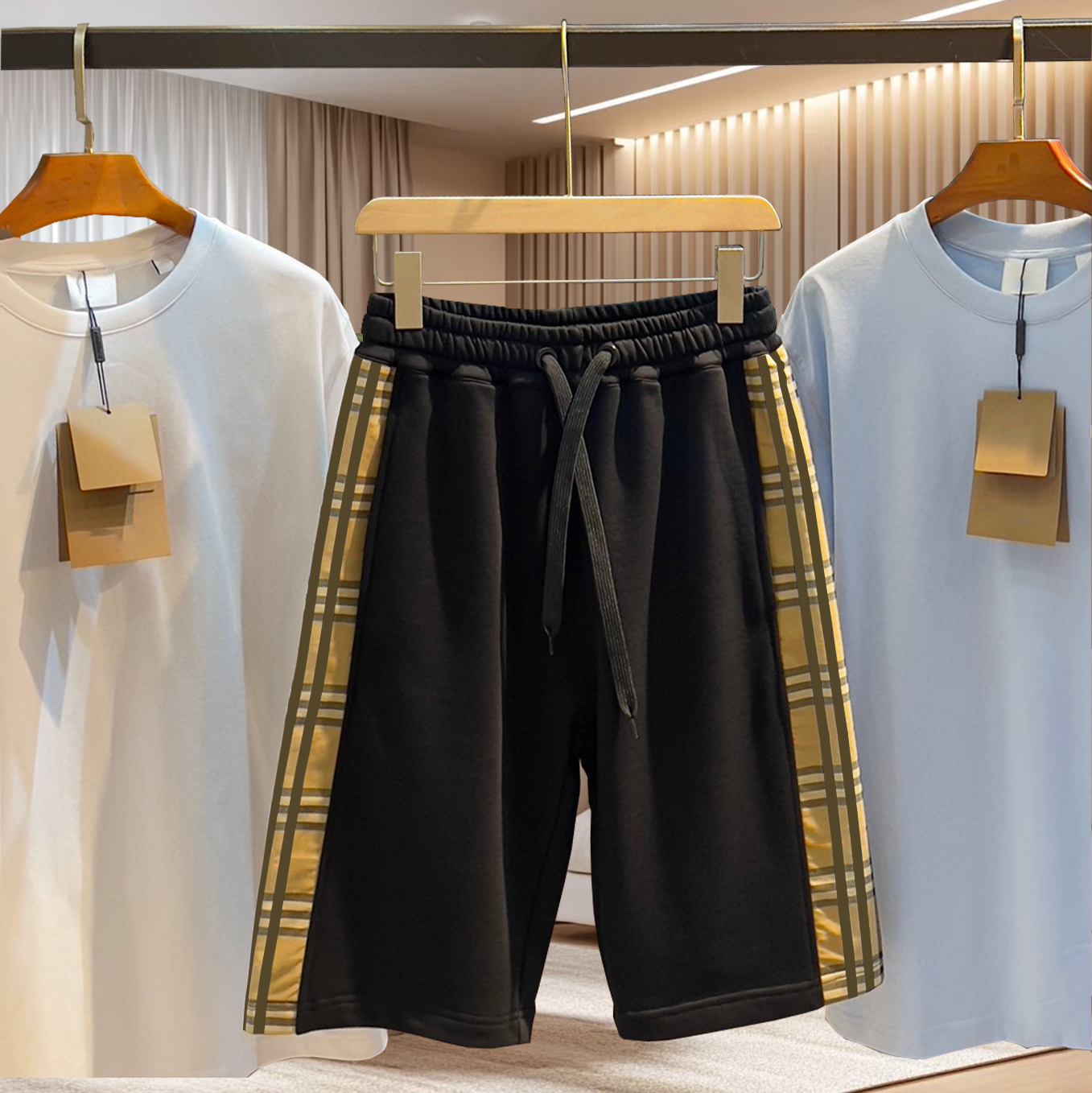 High quality men's designer clothing, fashionable, loose and breathable checkered men's shorts, summer high street casual party shorts