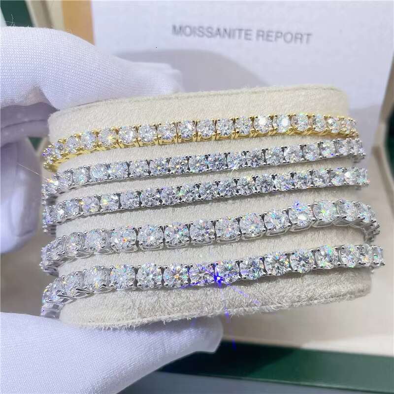 6.5MM Round VVS Moissanite Necklace 8 Iced Out Moissanite Diamond Mens Womens 18K Solid Gold Tennis Chain Bracelet