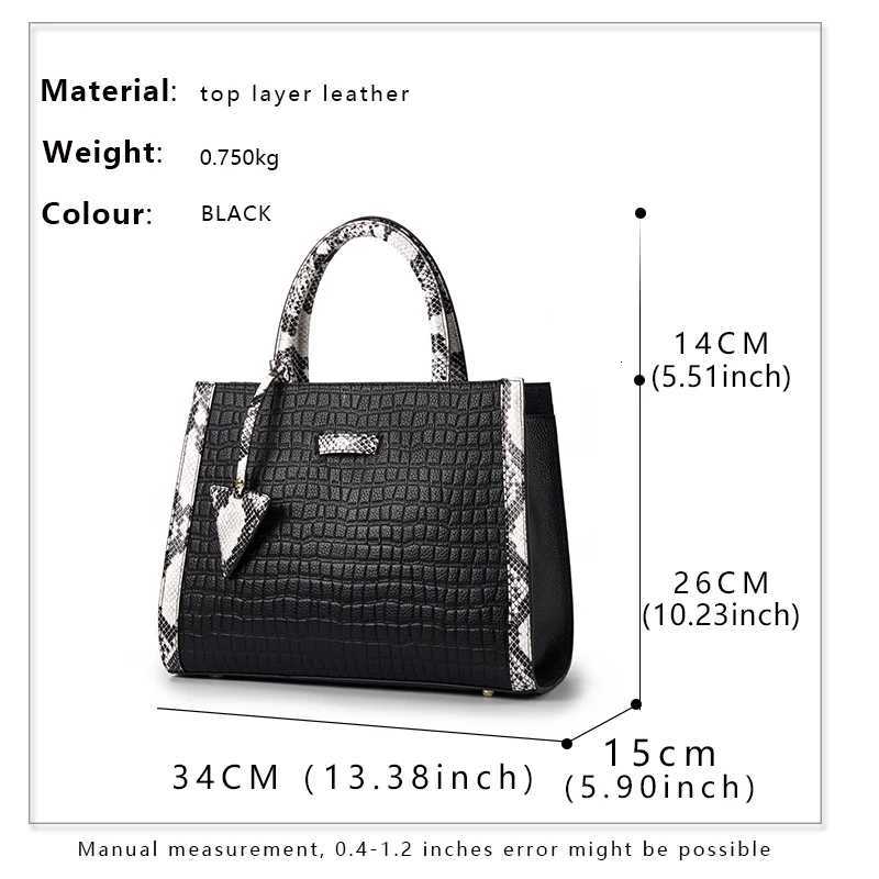 Aidrani New Womens Black Handbag Cowhide material with Stone Pattern Fashionable Elegant and Large Capacity K251128