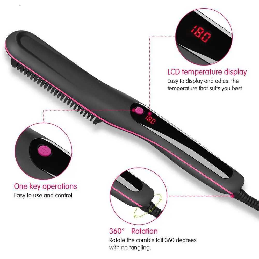 Mens Multifunctional Hair Straightening Brush Beard Styler Ceramic Hot Comb Brush for Beard Grooming And Hair Styling ToolT251129